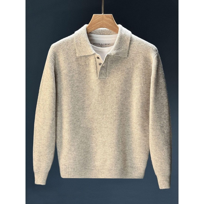 Ribbed Knit Sweater - Maglione da Uomo con Colletto Polo