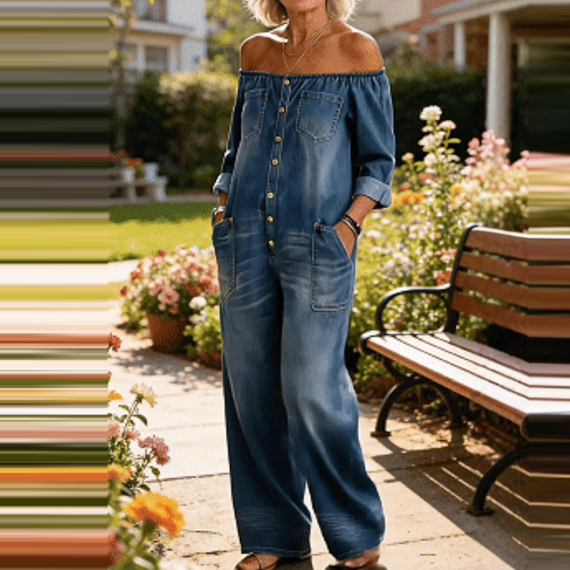 Women'S Fashion Vintage Off Shoulder Long Sleeve Jumpsuit - Tuta da donna alla moda, casual,