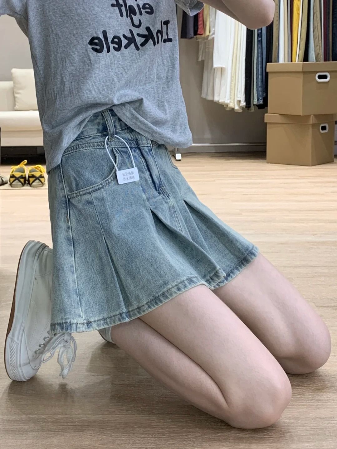 Women Fashion Jeans - Minigonna in denim a vita alta