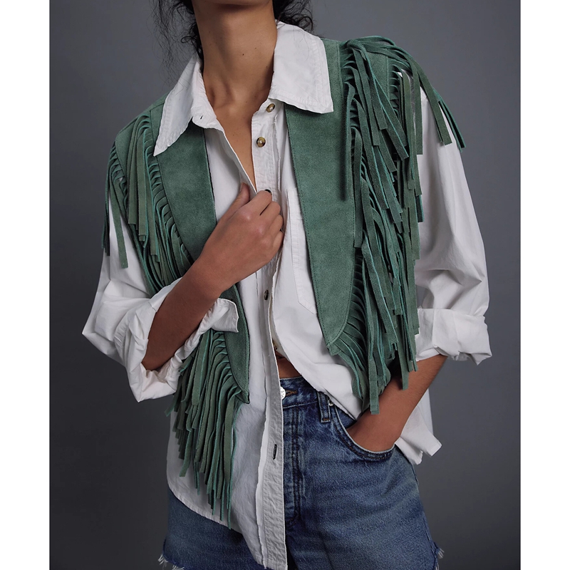 Women'S Fashion In The 70S - Gilet Vintage Y2k in Camoscio per