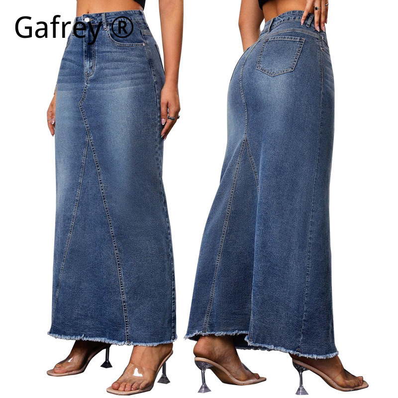 Women Fashion Jeans - Gonna midi in denim da donna