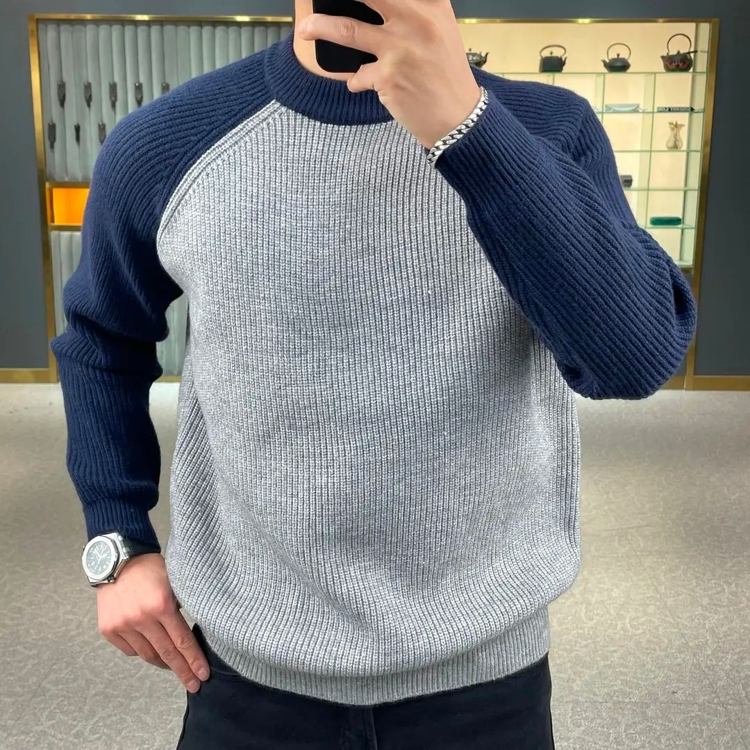 Ribbed Knit Sweater - Maglione pullover a blocchi di colore