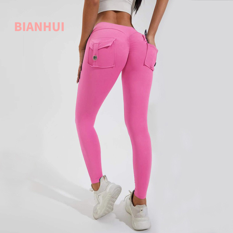 High Waist Leggings - BIANHUI Leggings fitness Donna Tasca Pesca