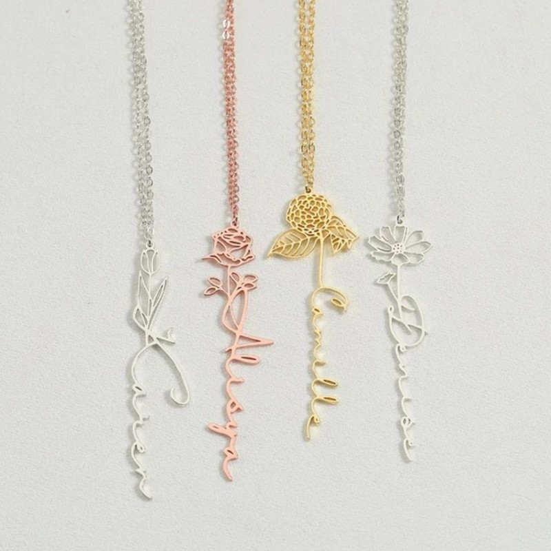 Women Fashion Name Ideas - Nome lettera collana o-chian fiore personalizzato