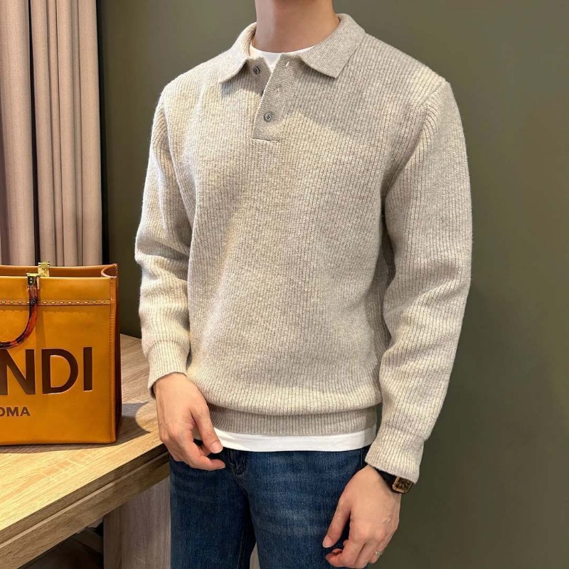 Ribbed Knit Sweater - Maglione Polo da Uomo con Colletto