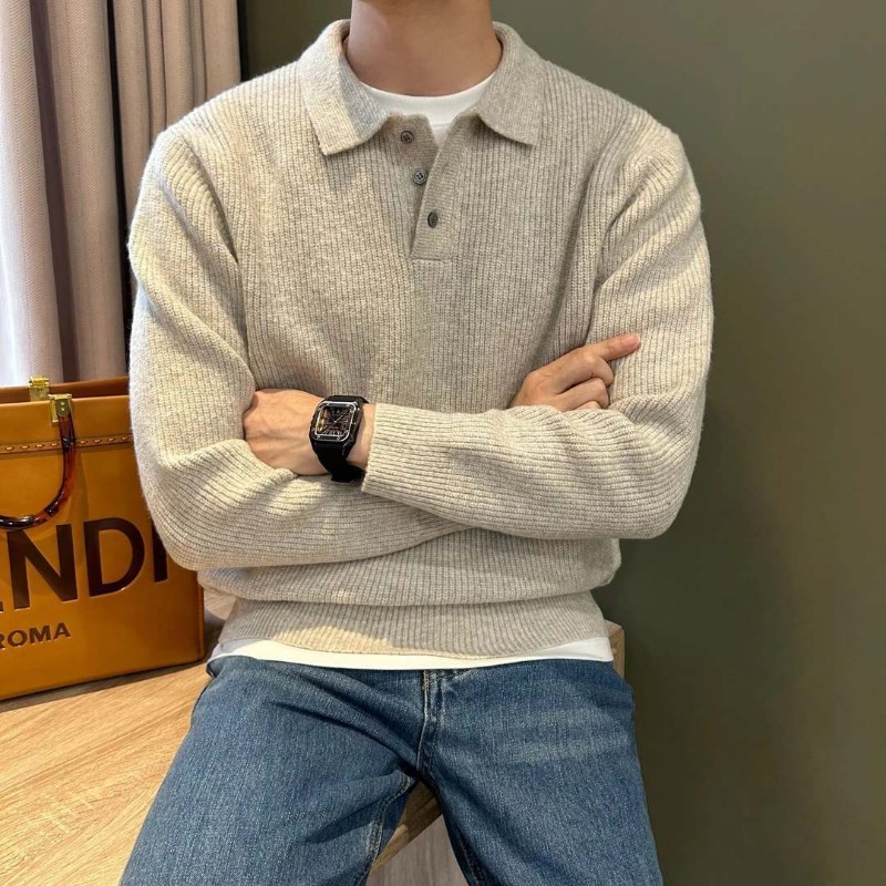 Maglione Polo da Uomo con Coll - Ribbed Knit Sweater recensione e prezzo