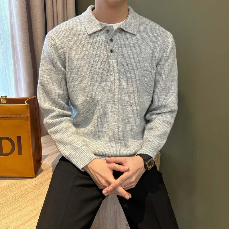 Maglione Polo da Uomo con Coll - Ribbed Knit Sweater recensione e prezzo